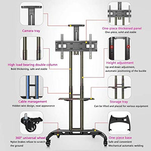 Goakwwuz Cabinet Mobile TV Cart with Tray Floor Stand, 360° Rotating Wheel, Height Adjustable Mounting Bracket (55-80")