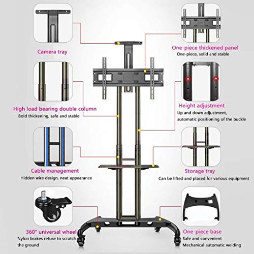 Goakwwuz Cabinet Mobile TV Cart with Tray Floor Stand, 360° Rotating Wheel, Height Adjustable Mounting Bracket (55-80")