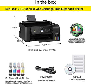 Epson Premium EcoTank 2720 Series Wireless All-in-One Color Supertank Inkjet Printer | Print Copy Scan | Mobile Printing | Voice-Activated Print | 1.44" Screen | High-Speed USB Black