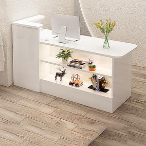 HSHBDDM Modern Reception Desk with Counter, Retail Counter with Display Shelf & Drawers