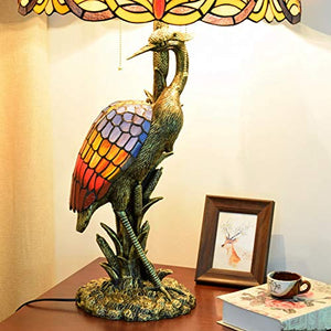 Xihe Tiffany Antique Table Lamp 20" Female Bird Desk Lamp - Colored Roses Glass Lampshade