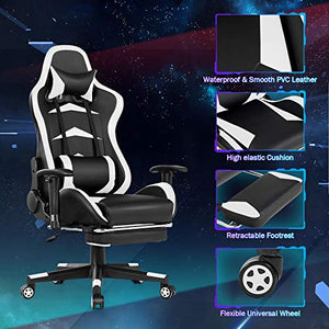 Tangkula Gaming Desk and Chair Set, E-Sport Gamer Desk & Racing Chair Set, w/Monitor Stand, Cup Holder, Earphone Hook, Seat Height Adjustment, Reclining Backrest & Footrest, Gaming Recliner Desk Set
