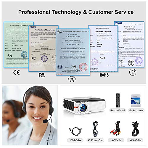 WiFi Projector, 5000 Lux Support Full HD 1080P Wireless Bluetooth LCD Video Airplay Projector with iPhone, Smartphone, Laptop, PC, TV Stick, PS4, DVD, HDMI, UB, VGA, AV for Home Outdoor Cinema