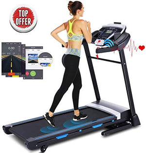 3.25HP Folding Treadmill, Electric Automatic Incline Treadmill, Easy Assembly Fitness Motorized Running Jogging Machine with APP Control (Black)