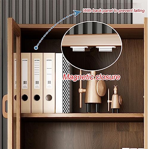 REHOOF Multifunctional Storage Cabinet with Glass Doors, 71" Tall Display Cabinet, Brown, 4 Tier Bookcase