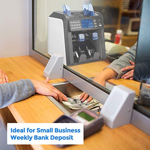 MUNBYN Dual Money Counter Machine Mixed Denomination and Sorter, Sort on DENOM/FACE/ORI, Value Counting, Counterfeit Detection 2 CIS/UV/MG/IR, Print Enabled, Mixed Bill Counter for Business, Bank