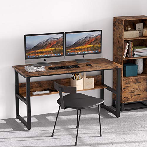 IRONCK Industrial Computer Desk 47" with Bookshelf, Office Desk, Writing Desk, Wood and Metal Frame, Industrial Style, Study Table Workstation for Home Office Furniture…