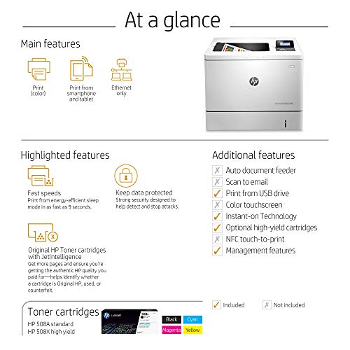 HP LaserJet Enterprise M553n Color Laser Printer with Built-in Ethernet (B5L24A) (Renewed)