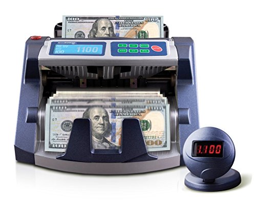 AccuBANKER AB1100PLUS MG UV Commercial Digital Money Counter Hopper Capacity 200 Bills & Speed of 1,300 Bills/min Money Counter Machine Includes Reliable Counterfeit Detector Ultraviolet and Magnetic