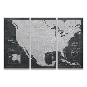 Conquest Maps Travel Map of United States with Pins Modern Slate Style Push Pin Travel Map Cork Board Canvas Map with Cork Backing. Document Your Travels! (54 x 36 Inches (3 Panel))