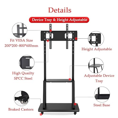 WAWJB Mobile TV Cart Stand Fits 32-65 Inch Free Lift TV Cart Stand