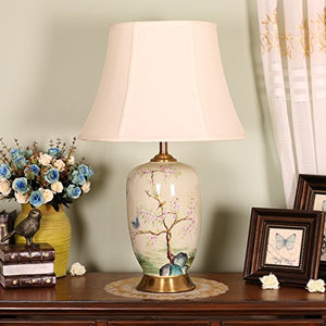 505 HZB Chinese Modern Ceramic Copper Lamp, Bedroom Bedside Lamp, Living Room Study Desk Lamp