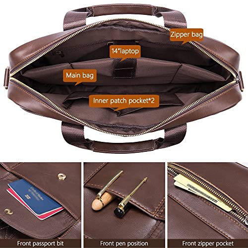 ZLVWB Men's Leather Bags Leather Laptop Bags Document Briefcases Zipper Men's Business Bags (Color : A)