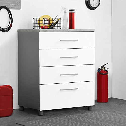 SystemBuild 7472403COM Latitude 4 Door Base Cabinet 4 Drawer, White