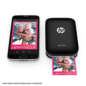 HP Sprocket Portable Photo Printer, Print Social Media Photos on 2x3" Sticky-Backed Paper - Black (X7N08A)