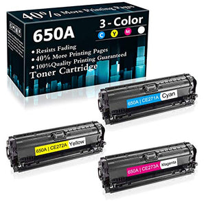 3PK (1C+1M+1Y) Remanufactured Cartridge 650A | CE271A CE272A CE273A Toner Cartridge Compatible for HP Color Laserjet Enterprise CP5525 CP5525n M750dn M750n Printer Cartridges,Sold by TopInk
