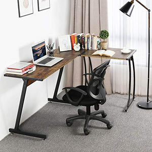 YAHEETECH L Shaped Corner Desk，Office Corner Desk, Round Corner Computer Desk, Large PC Laptop Workstation Table, Home Office Furniture, Rustic Brown
