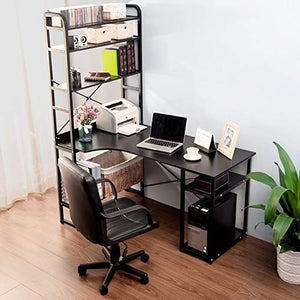 Henf Home Office Computer Desk, Modern 54" Large Writing Desk with 4 Bookshelf/2 Storage Shelves, PC Laptop Study Table Workstation for Home Office (Black)