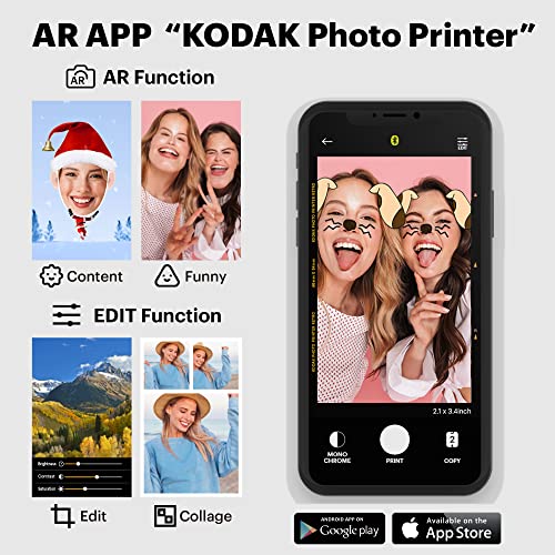 Kodak Mini 2 Retro 2.1x3.4” Portable Instant Photo Printer, Wireless Connection, Compatible with iOS, Android & Bluetooth, Real Photo, 4Pass Technology & Lamination Process, Premium Quality-White