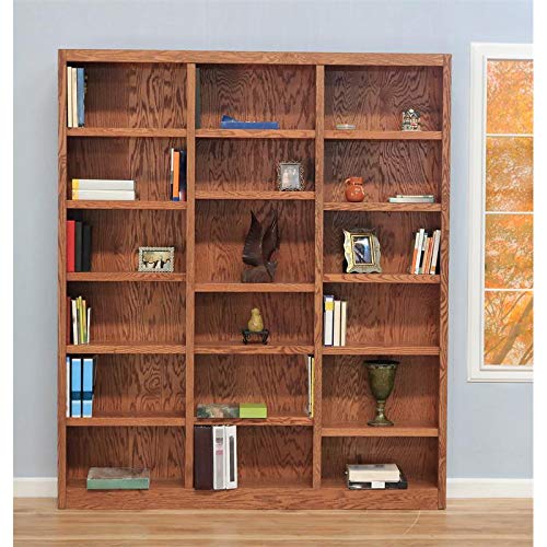 Home Square 84" Tall 18-Shelf Triple Wide Wood Bookcase in Dry Oak - Set of 2 by Home Square
