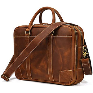 YLHXYPP Men's Briefcase Business Handbag Cow Leather Fit 14" Laptop Portfolio Shoulder Messenger Bag (Color : Brown, Size : 28x39cm)