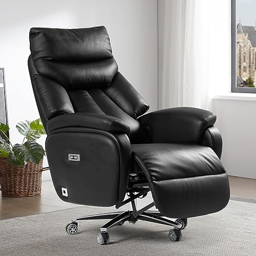 Kinnls Coast Power Office Recliner Chair with Adjustable Tilt Angle, Genuine Leather (Black-Dual Motor)
