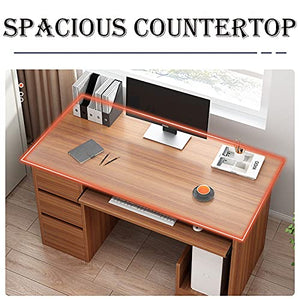 XIALIUXIA Wooden Modern Computer Desk, Laptop PC Table Home Office Study Workstation with Drawers Shelves Computer Workstation Writing Desk, Space Saving Design,B,100CM