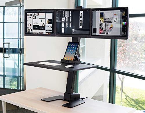 Mount-It! Triple Monitor Electric Standing Desk Converter | Height Adjustable Sit-Stand Converting Desk for Home, Office | Stand-Up Computer Workstation with Three Monitor Mount
