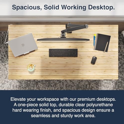 Desky Electric Standing Desk - Dual Motor Bamboo Desk - 72x30, 3 Stage Adjustable Height - Cable Management