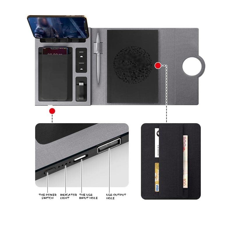 CHNOI Multi-Functional Business Meeting Notebook A5 Loose-Leaf with Charging Treasure High-Grade Office Stationery (Color : Blue)