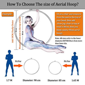 DASKING Aerial Hoop 85cm/90cm Aerial Ring Set Fully Strength Tested 660LBS Single Point Circus Aerial Equipment Yoga Hoop with Accessories and Storage Bag (90CM/32MM)