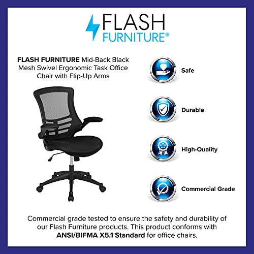 Flash Furniture Mid-Back Swivel Ergonomic Task Office Chairs Set, Black Mesh - Set of 4
