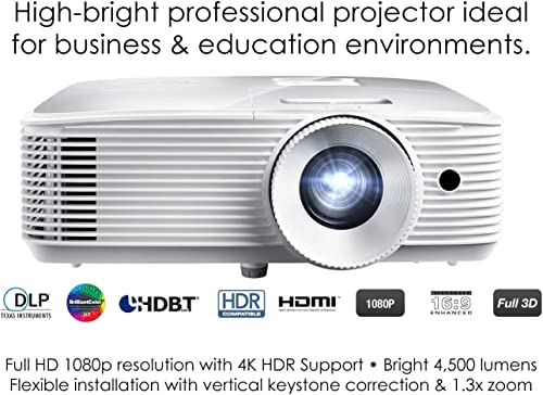 Optoma EH412x 1080p Professional Projector | 4,500 Lumens | 15,000 Hour Lamp Life | 4K HDR Input | Built-In Speaker