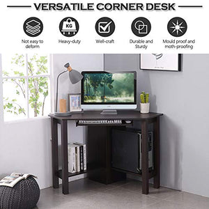 Corner Desk Writing and Study Corner Computer Desk with Keyboard Tray Storage Shelves,Wooden Compact Home Office Desk,47 inch,Brown