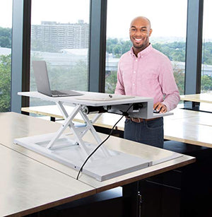 Flexpro Power 40 Inch Electric Standing Desk | 2 Level Electric Standing Desk Converter with Keyboard Shelf & Monitor Riser | Large Dual Level Sit to Stand Workstation Holds 2 Monitors (White/40)