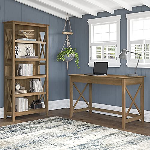 Bush Furniture Key West Writing Desk with 2 Drawer Lateral File Cabinet and 5 Shelf Bookcase, 48W, Reclaimed Pine