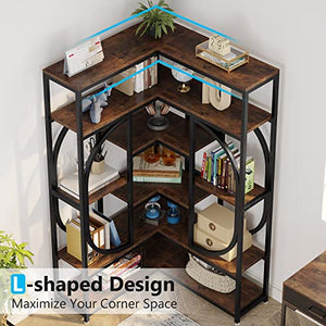 Tribesigns 7-Shelf Large Modern Corner Bookcase, L-Shaped Display Rack with Storage (Rustic Brown)