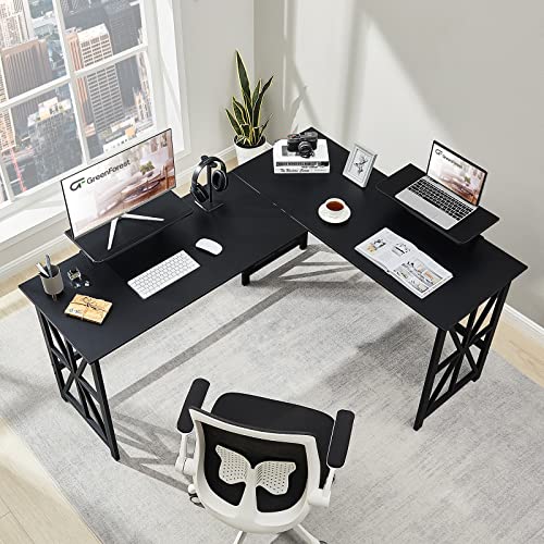 GreenForest Large L Shaped Computer Desk with 2 Removable Shelves with File Cabinet with Drawer Printer Stand with Open Storage Shelves
