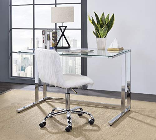 Knocbel Contemporary Computer Desk Home Office Workstation Writing Table with Tempered Glass Top & Metal Frame, 47" L x 24" W x 30" H (Clear and Chrome)