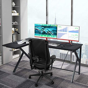 L Shaped Desk - 61” Black Corner Computer Table Desk for Home Office Study Writing Gaming PC Table Workstation, K Legs & 2 Monitors Design, Great Gift