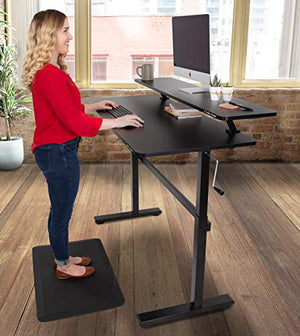 Stand Steady Tranzendesk 55 in Standing Desk with Clamp On Shelf | Crank Height Adjustable Stand Up Workstation with Attachable Monitor Riser | Holds 3 Monitors & Adds Desk Space (55 in/Black)