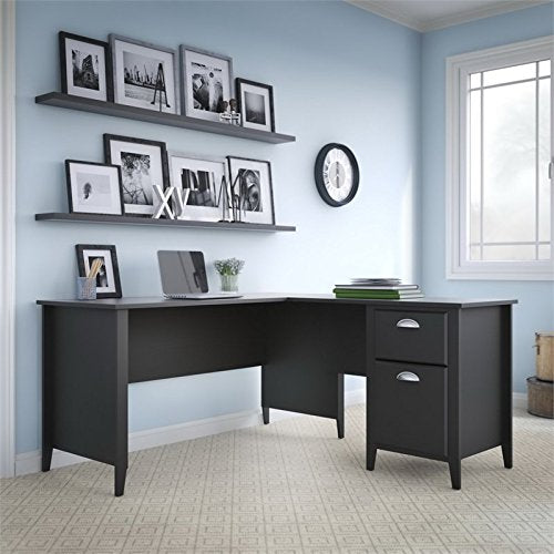 kathy ireland Home by Bush Furniture Connecticut 60W L Desk in Black Suede Oak