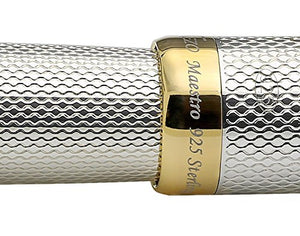 Xezo Solid 925 Sterling Silver Serialized Fine Rollerball Pen, 18K Gold Plated with Screw-On Cap. Swarovski Crystals Band (Maestro 925 Sterling Silver R-G)