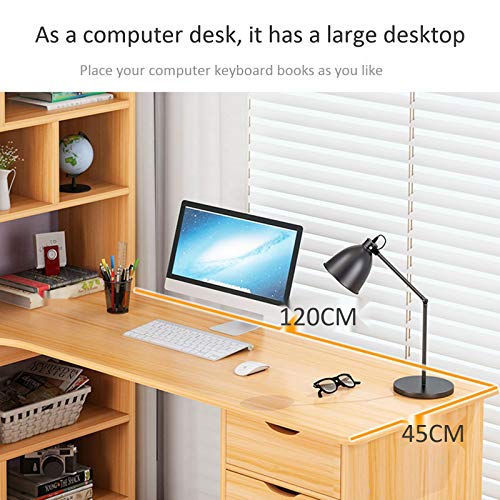 Desk Wooden L Shaped Computer Corner Table with Drawers and Storage Bookshelf, 47" Study Writing Table Workstation for Home Office