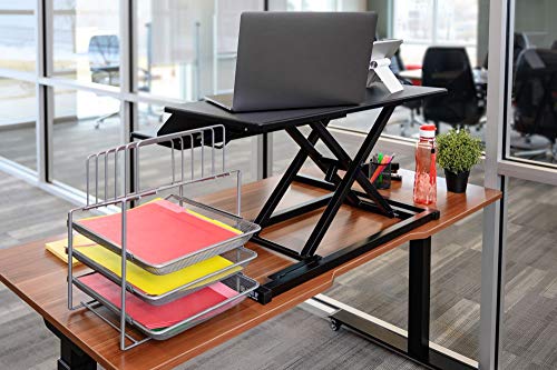Luxor 2-Tier Height-Adjustable Pneumatic Lift Standing Desk Converter with Keyboard Tray and Built-in Cable Management - Black