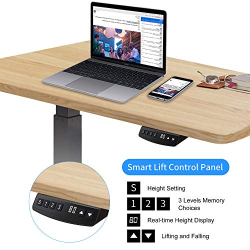 Hi5 L-Shaped (55"x33") Electric Height Adjustable Right Handed Standing Desk for Home Office Workstation (Black Frame, Walnut Top)