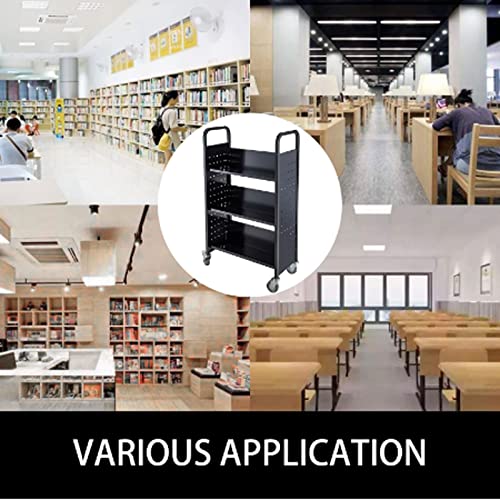 Pot and Pan Organizer Book Cart Library Cart with V-Shaped Sloped Shelves - Black Rolling Book Truck White