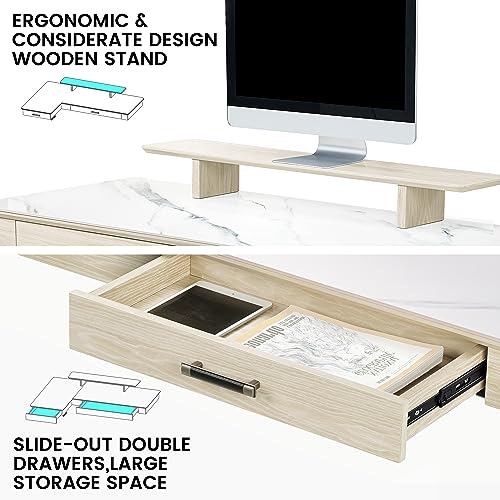 EUREKA ERGONOMIC Electric Standing Desk with Dual Drawers, 63" Height Adjustable L-Shaped Office Desk