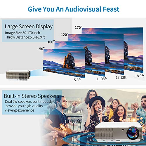 EUG LCD HD Home Theater Projector 1080P 4600 Lumen Digital TV Projector Movies Gaming with HDMI  HDMI USB RCA Audio VGA AV Zoom Keystone Built-in Speakers, Ideal for Outdoor Indoor Entertainment