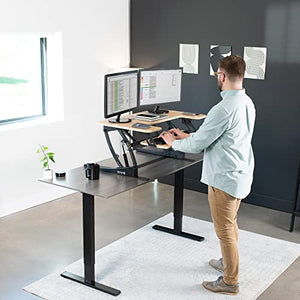 VIVO Height Adjustable Stand Up Desk Converter, V Series, Dual Monitor Riser Workstation, Light Wood Top - DESK-V000VO